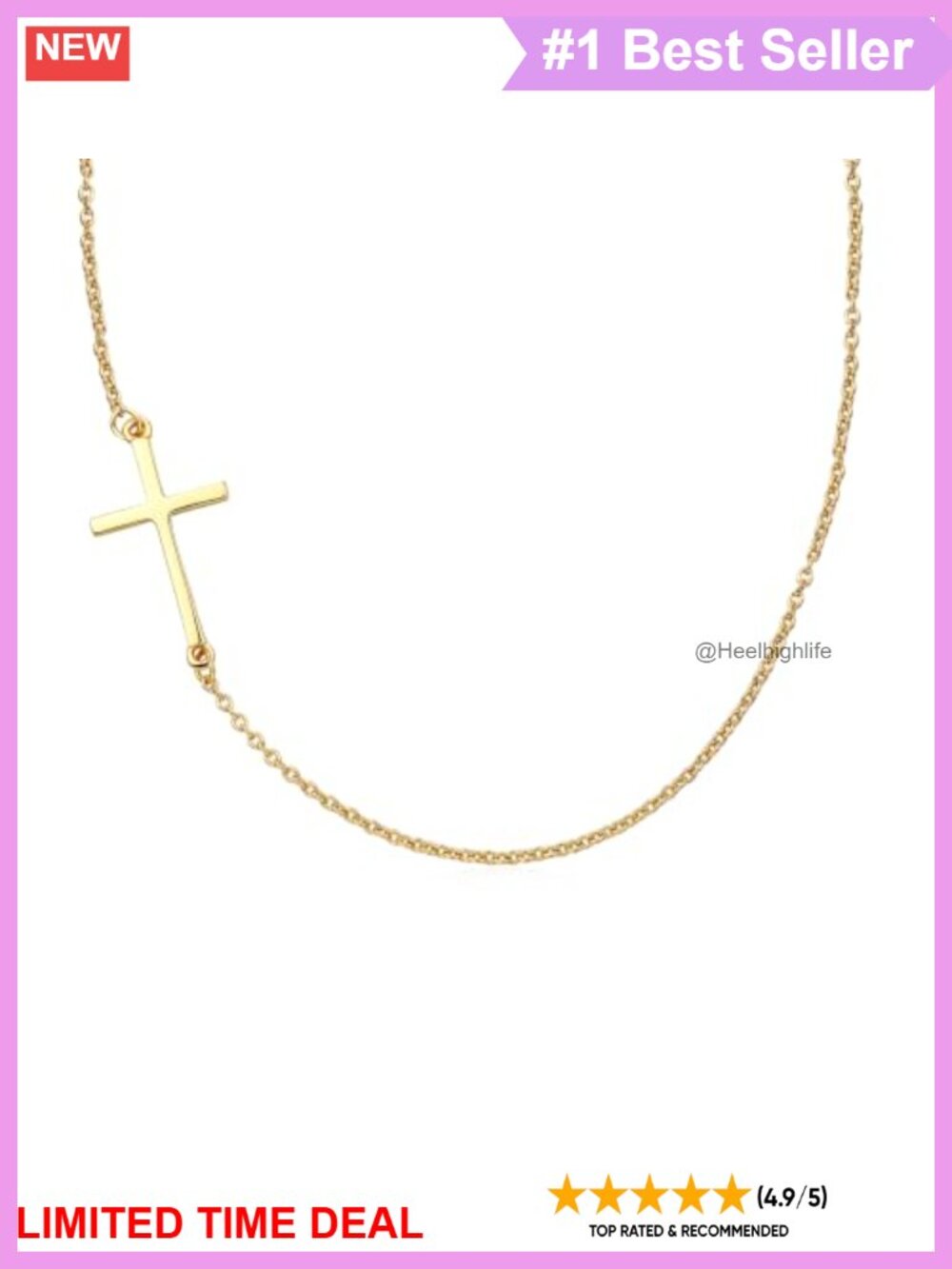 14k Gold Plated Sideways Cross Pendant Necklace with Extender